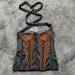 Satin floral lace halter neck corset